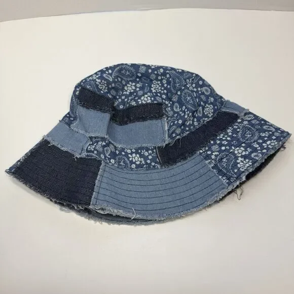 Patchwork 100% Cotton Mixed Print Denim Bucket Hat Unisex New - Picture 5 of 8